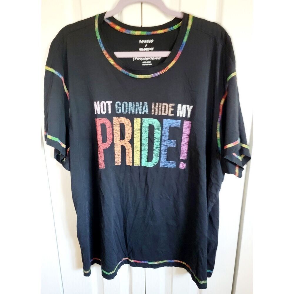 Torrid 3 Not Gonna Hide My Pride Rainbow Stitch Black Cotton Relaxed Tee Shirt